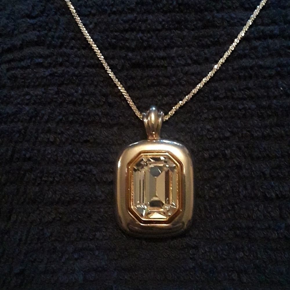 Two Tone Simulated Diamond Pendant Necklace